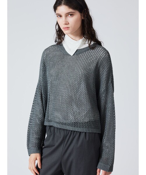 【セール】mizuiro ind メッシュクルーネックプルオーバー（ニット/セーター）｜mizuiroind（ミズイロインド）