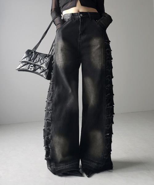 4size 】ヘビークラッシュサイドダメージブラックヴィンテージ