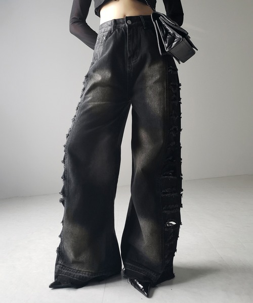 4size 】ヘビークラッシュサイドダメージブラックヴィンテージ