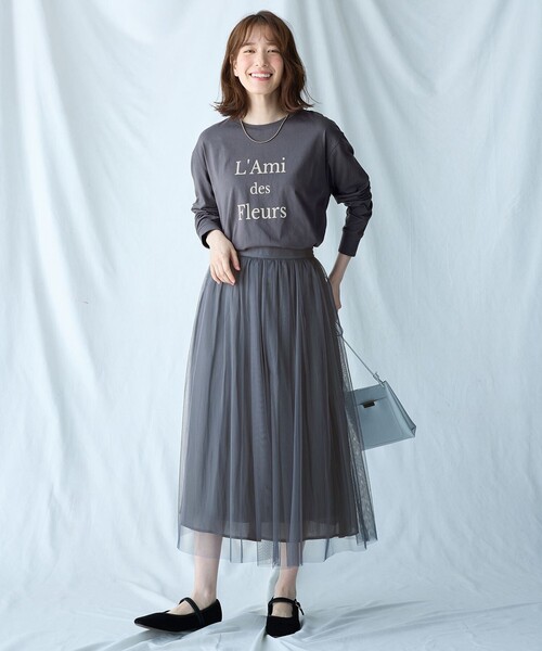 ANY(エニィ)の「【洗濯機可】フロッキーロゴロングTシャツ(Tシャツ/カットソー・レディース・グレー系/ホワイト系/ホワイト系1・F)」の21枚目の写真