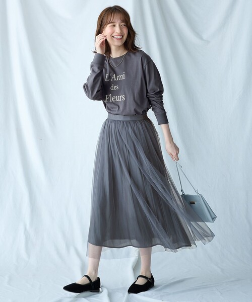 ANY(エニィ)の「【洗濯機可】フロッキーロゴロングTシャツ(Tシャツ/カットソー・レディース・グレー系/ホワイト系/ホワイト系1・F)」の20枚目の写真