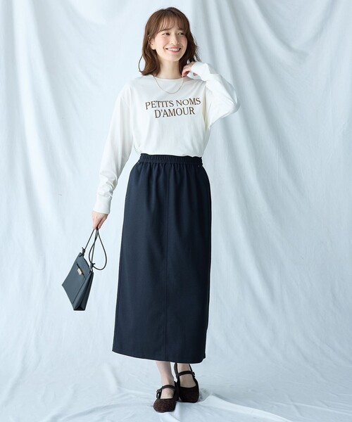 ANY(エニィ)の「【洗濯機可】フロッキーロゴロングTシャツ(Tシャツ/カットソー・レディース・グレー系/ホワイト系/ホワイト系1・F)」の5枚目の写真