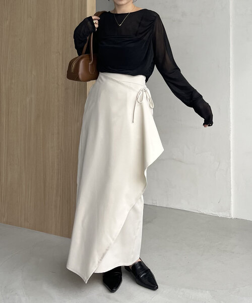 CAPRICIEUX LE'MAGE(カプリシューレマージュ)の「ラップドレープスカート(スカート・レディース・ホワイト系その他/ブラック・36/38)」の10枚目の写真