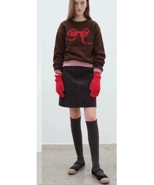 SALTMINT(ソルトミント)の「【2024AW】リボンプリント丸襟ニット バレエコア(ニット/セーター・レディース・ベージュ/ブラウン・FREE)」の4枚目の写真