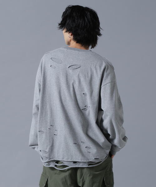 DANKE SCHON(ダンケシェーン)の「DankeSchon/ダンケシェーン/ダメージレイヤードトングスリーブトップス/ロンT(Tシャツ/カットソー・レディース・チャコールグレー/グレー・F)」の4枚目の写真