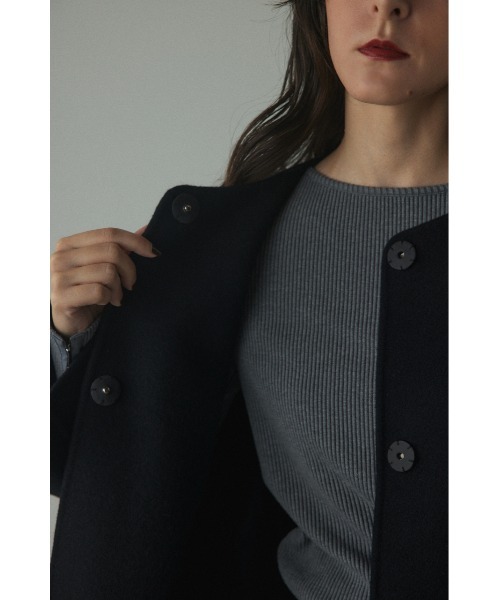 BLACK BY MOUSSY（ブラックバイマウジー）の「no collar rever coat(ノーカラーリバーコート)（ノーカラーコート・レディース・ブラック/ネイビー/グレー/ライトイエロー・1/2）」の12枚目の写真