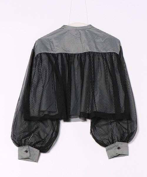 chuu ベスト➕レイヤードシャツセット(ブラック) 3color] ストライプクロップシャツ&ニットベストセットアップ