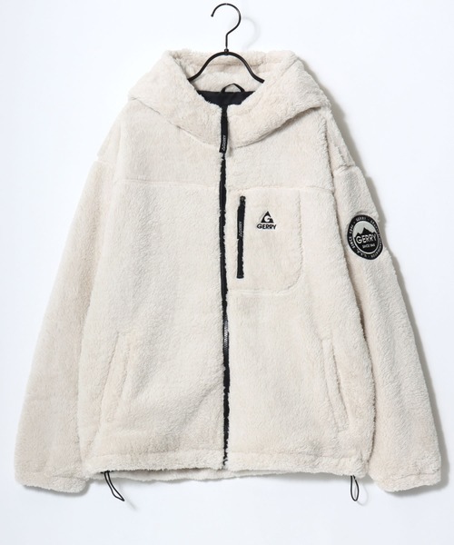 GERRY（ジェリー）の「GERRY/ジェリー オーバーサイズ ソフトボアフリース ジップアップパーカー フーディー/ボアジャケット/ボアブルゾン/レディース メンズ（ブルゾン・メンズ・アイボリー/ブラック・M/L/LL）」の5枚目の写真