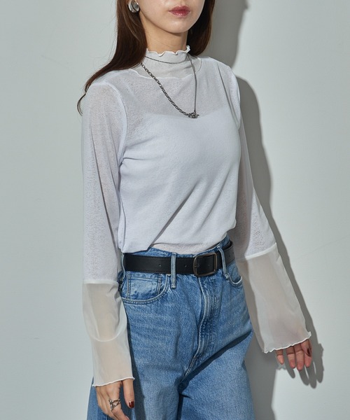 セール】【MAISON BREEZE reveur】high neck sheer tops ハイネック