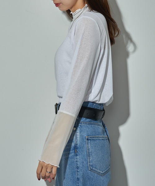 MAISON BREEZE reveur(メゾンブリーズレヴール)の「【MAISON BREEZE reveur】high neck sheer tops ハイネックシアートップス(Tシャツ/カットソー・レディース・グレイッシュベージュ/ブラック/ホワイト/レッド・FREE)」の20枚目の写真