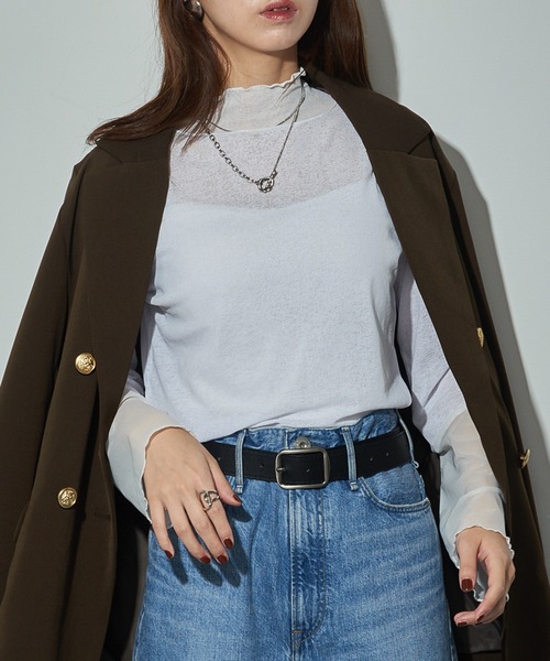 MAISON BREEZE reveur(メゾンブリーズレヴール)の「【MAISON BREEZE reveur】high neck sheer tops ハイネックシアートップス(Tシャツ/カットソー・レディース・グレイッシュベージュ/ブラック/ホワイト/レッド・FREE)」の7枚目の写真