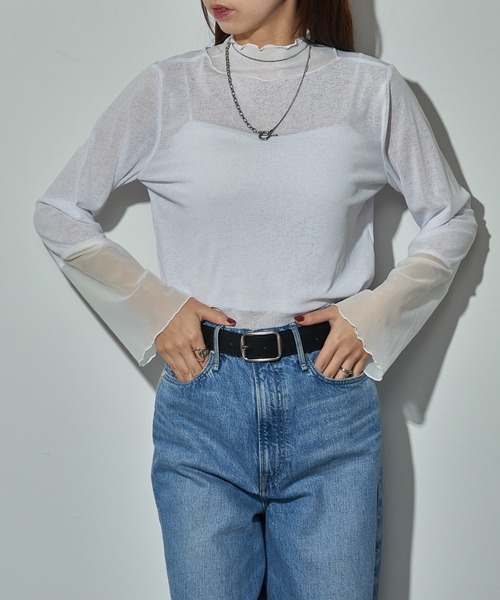 MAISON BREEZE reveur(メゾンブリーズレヴール)の「【MAISON BREEZE reveur】high neck sheer tops ハイネックシアートップス(Tシャツ/カットソー・レディース・グレイッシュベージュ/ブラック/ホワイト/レッド・FREE)」の8枚目の写真