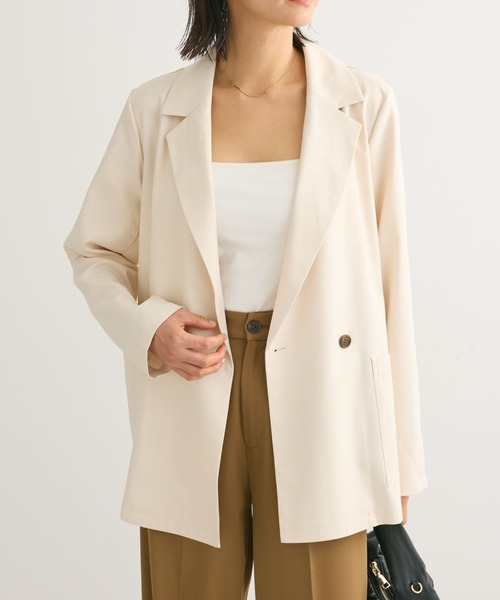 Green　Parks（グリーンパークス）の「ストレッチジャケット（テーラードジャケット・レディース・アイボリー/グレイッシュベージュ/ダークネイビー・FREE）」の2枚目の写真