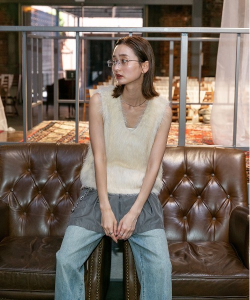 セール】ふんわりシャギー ニットベスト（ベスト）｜ad thie