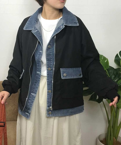 CRB（シーアールビー）の「デニムレイヤード切替ブルゾン（ブルゾン・レディース・カーキ/ブラック・F）」の21枚目の写真