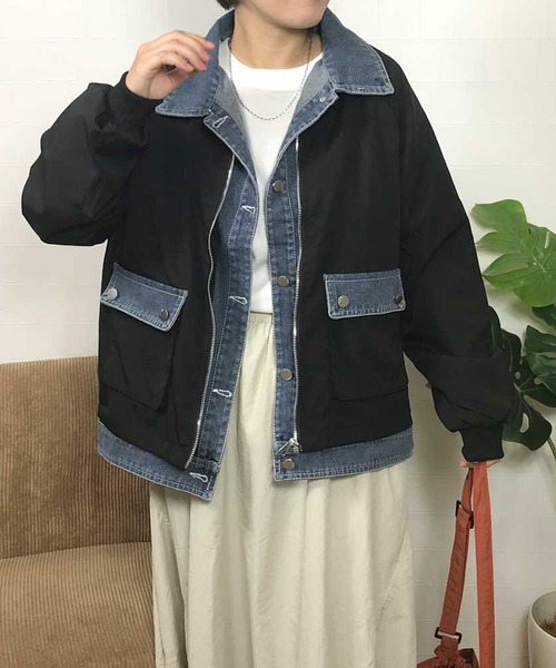 CRB（シーアールビー）の「デニムレイヤード切替ブルゾン（ブルゾン・レディース・カーキ/ブラック・F）」の20枚目の写真