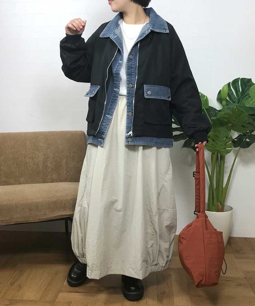 CRB（シーアールビー）の「デニムレイヤード切替ブルゾン（ブルゾン・レディース・カーキ/ブラック・F）」の19枚目の写真