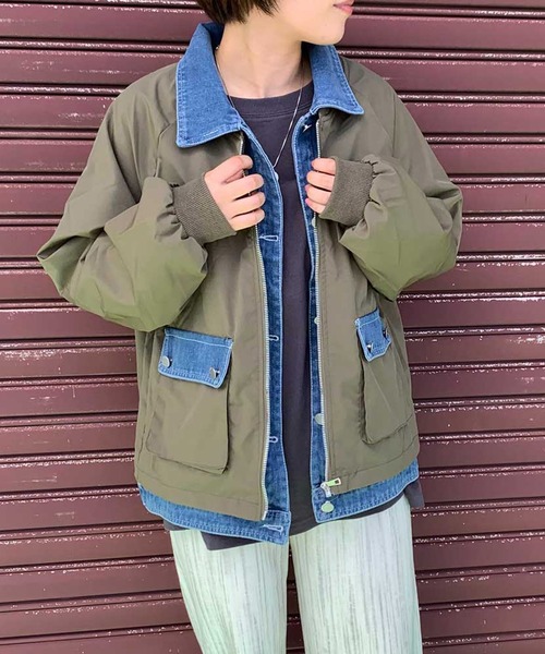 CRB（シーアールビー）の「デニムレイヤード切替ブルゾン（ブルゾン・レディース・カーキ/ブラック・F）」の17枚目の写真