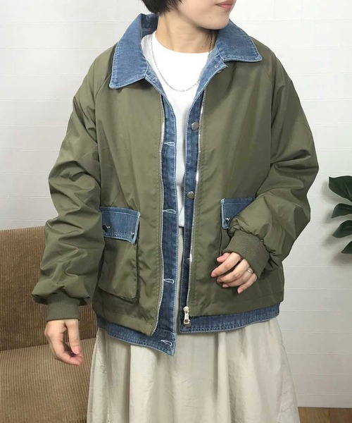 CRB（シーアールビー）の「デニムレイヤード切替ブルゾン（ブルゾン・レディース・カーキ/ブラック・F）」の16枚目の写真