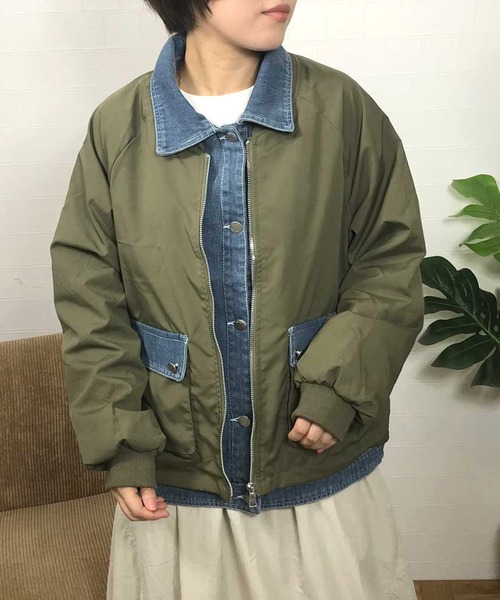CRB（シーアールビー）の「デニムレイヤード切替ブルゾン（ブルゾン・レディース・カーキ/ブラック・F）」の15枚目の写真