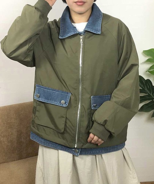 CRB（シーアールビー）の「デニムレイヤード切替ブルゾン（ブルゾン・レディース・カーキ/ブラック・F）」の14枚目の写真