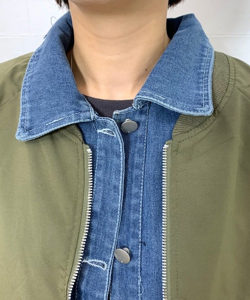 CRB（シーアールビー）の「デニムレイヤード切替ブルゾン（ブルゾン・レディース・カーキ/ブラック・F）」の13枚目の写真