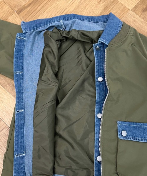 CRB（シーアールビー）の「デニムレイヤード切替ブルゾン（ブルゾン・レディース・カーキ/ブラック・F）」の5枚目の写真