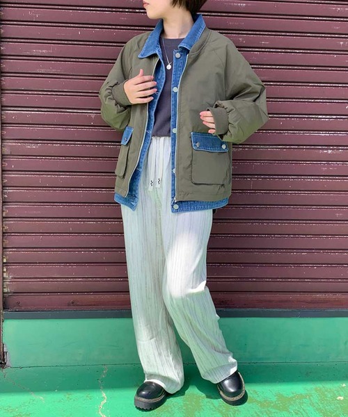 CRB（シーアールビー）の「デニムレイヤード切替ブルゾン（ブルゾン・レディース・カーキ/ブラック・F）」の3枚目の写真