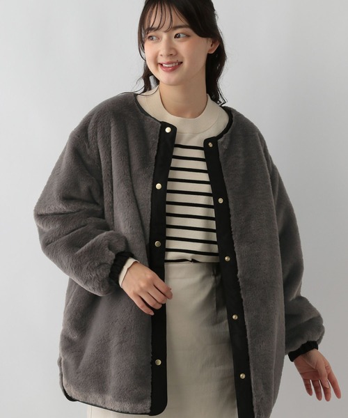 GLOBAL WORK Smile Seed Store（グローバルワーク スマイルシードストア）の「リバーシブルファーブルゾン/137938（ブルゾン・レディース・グレイッシュベージュ/ブラック・X-LARGE/MEDIUM/SMALL/LARGE）」の2枚目の写真