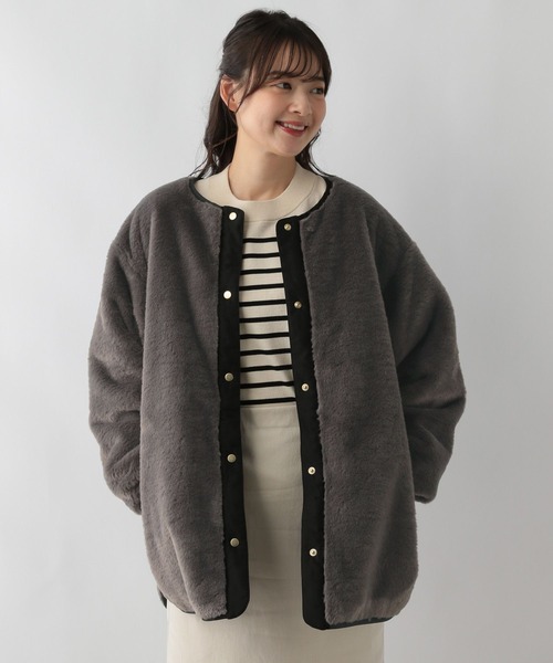 GLOBAL WORK Smile Seed Store（グローバルワーク スマイルシードストア）の「リバーシブルファーブルゾン/137938（ブルゾン・レディース・グレイッシュベージュ/ブラック・X-LARGE/MEDIUM/SMALL/LARGE）」の5枚目の写真