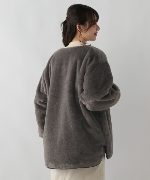 GLOBAL WORK Smile Seed Store（グローバルワーク スマイルシードストア）の「リバーシブルファーブルゾン/137938（ブルゾン・レディース・グレイッシュベージュ/ブラック・X-LARGE/MEDIUM/SMALL/LARGE）」の6枚目の写真