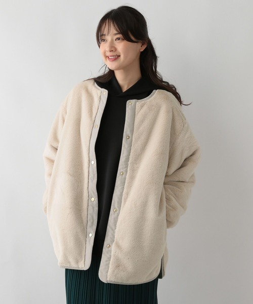 GLOBAL WORK Smile Seed Store（グローバルワーク スマイルシードストア）の「リバーシブルファーブルゾン/137938（ブルゾン・レディース・グレイッシュベージュ/ブラック・X-LARGE/MEDIUM/SMALL/LARGE）」の13枚目の写真