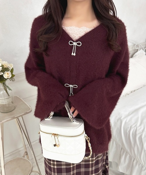 apres jour（アプレジュール）の「リボンシャギーロングカーディガン【ZOZOTOWN限定アイテム】（カーディガン/ボレロ・レディース・ボルドー/ピンク/オフホワイト/ブラック/ライトブルー・X-LARGE/フリー）」の5枚目の写真