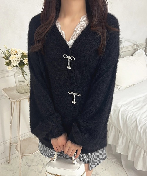 apres jour（アプレジュール）の「リボンシャギーロングカーディガン【ZOZOTOWN限定アイテム】（カーディガン/ボレロ・レディース・ボルドー/ピンク/オフホワイト/ブラック/ライトブルー・X-LARGE/フリー）」の20枚目の写真