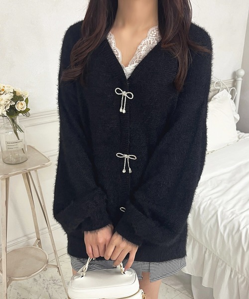 セール】リボンシャギーロングカーディガン【ZOZOTOWN限定アイテム