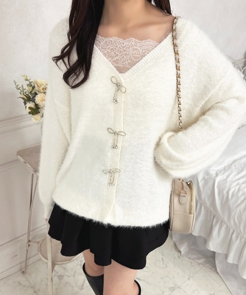 apres jour（アプレジュール）の「リボンシャギーロングカーディガン【ZOZOTOWN限定アイテム】（カーディガン/ボレロ・レディース・ボルドー/ピンク/オフホワイト/ブラック/ライトブルー・X-LARGE/フリー）」の14枚目の写真