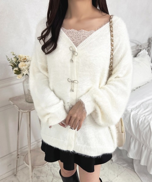 apres jour（アプレジュール）の「リボンシャギーロングカーディガン【ZOZOTOWN限定アイテム】（カーディガン/ボレロ・レディース・ボルドー/ピンク/オフホワイト/ブラック/ライトブルー・X-LARGE/フリー）」の16枚目の写真