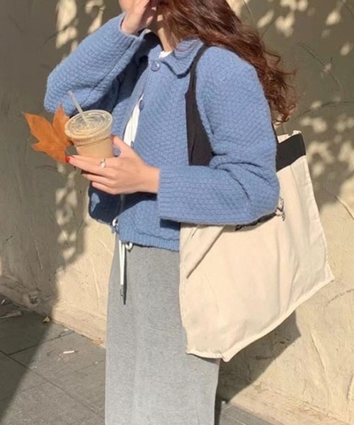 ポップコーン編み襟付きニットカーディガン（カーディガン/ボレロ  