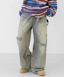 minsobi（ミンソビ）の「ダメージカーペンターデニムパンツ ワイドデニムパンツ ジーンズ ワークパンツ（デニムパンツ）」