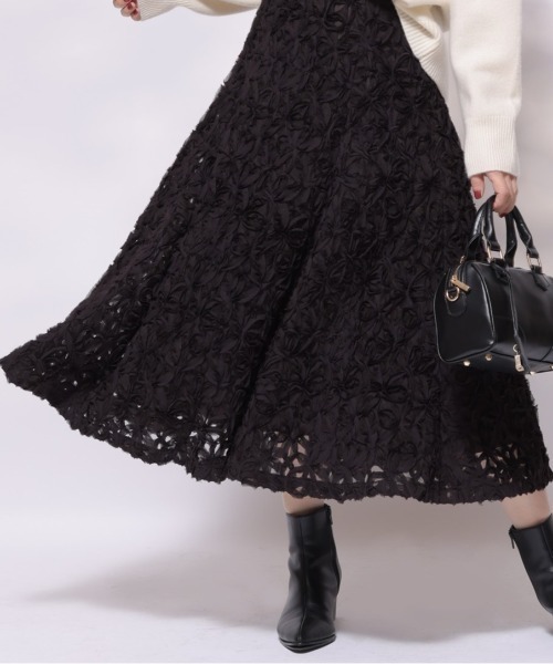 【美品】最終値下げ！apuweiser-riche リボン刺繍フレアスカート 美品】最終値下げ！apuweiser-riche リボン刺繍フレアスカート