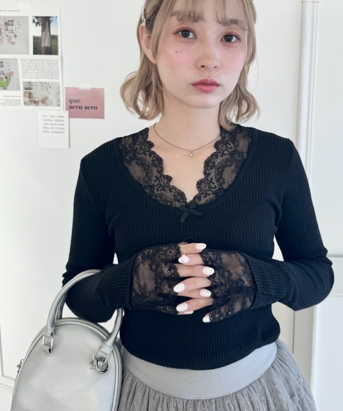 Loueme(ルエム)の「レーススリーブリブトップス(ニット/セーター・レディース・アイボリー/ブラック・FREE)」の7枚目の写真