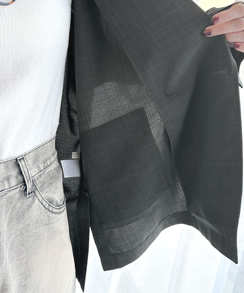 classicalelf（クラシカルエルフ）の「さらりと羽織る、大人の余裕。麻調シアー素材ドルマンスリーブオーバーサイズダブルテーラードジャケット（長袖）（テーラードジャケット・レディース・ベージュ/チャコール/ブラック・LARGE/MEDIUM/SMALL/X-LARGE）」の18枚目の写真