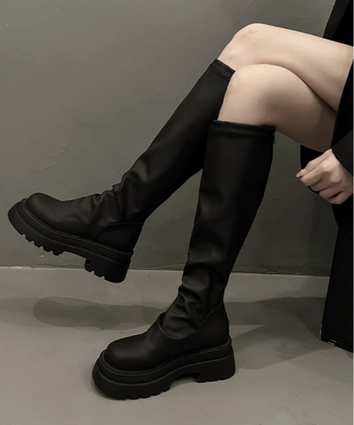 『.KOM/ドットケーオーエム』バックジップロングブーツ【Y】【CN】（ブーツ）｜.KOM（ドットコム） 6,494円