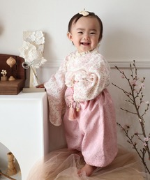 SweetMommy（スウィートマミー）の「3WAY ダブルガーゼ　2ピース袴ロンパース タッセルクリップ付き [七五三] ［トワルドジュイ/ミモザ柄］ [誕生日 記念日 お食い初め お宮参り 節句]（着物）」