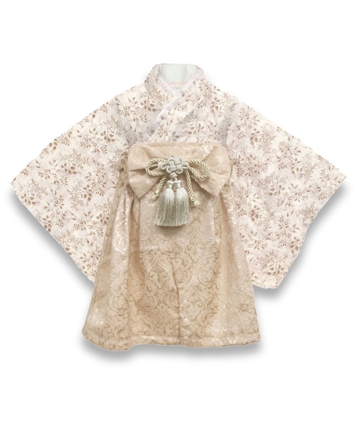 SweetMommy（スウィートマミー）の「3WAY ダブルガーゼ　2ピース袴ロンパース タッセルクリップ付き [ひな祭り] ［トワルドジュイ/ミモザ柄］ [誕生日 記念日 お食い初め お宮参り]（着物・キッズ・ピンク/ベージュ/ネイビー/ピンク系1・80/90/50-70）」の8枚目の写真