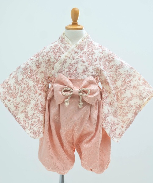 SweetMommy（スウィートマミー）の「3WAY ダブルガーゼ　2ピース袴ロンパース タッセルクリップ付き [ひな祭り] ［トワルドジュイ/ミモザ柄］ [誕生日 記念日 お食い初め お宮参り]（着物・キッズ・ピンク/ベージュ/ネイビー/ピンク系1・80/90/50-70）」の12枚目の写真