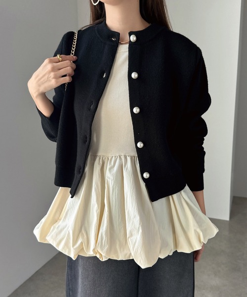 andme(アンドミー)の「テレコリブカップ付きペプラムバルーントップス(タンクトップ・レディース・キナリ/チャコールグレー/オフホワイト/ブラック・FREE)」の3枚目の写真