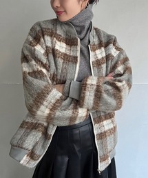 起毛チェックオーバーサイズブルゾン