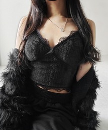 me+em select(~[ZNg)́y Jbvt zVM[t@[V[grX`FL~\[ ^ shaggy fur short bustier camisole(L~\[)