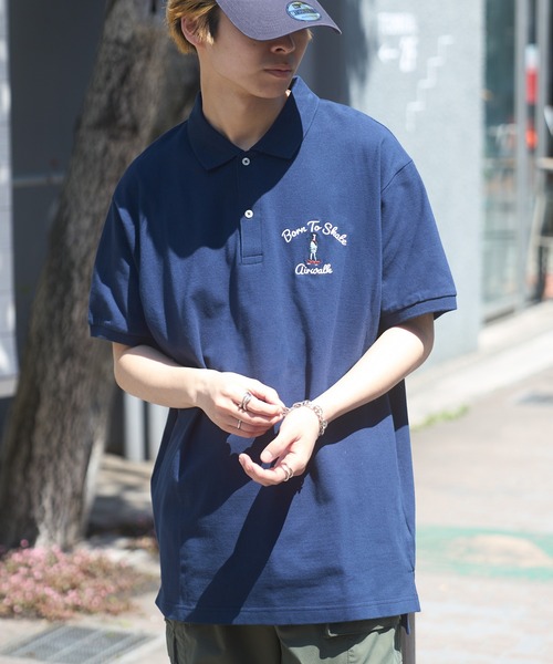 AIRWALK(エアウォーク)の「【AIRWALK】OVER SIZE ”Born to skate” short sleeve POLO shirts(ポロシャツ・メンズ・グリーン/ブラック/ホワイト/ネイビー・XL/L/M/S)」の4枚目の写真